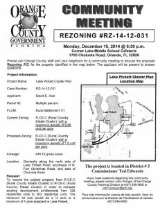 Lake Pickett Cluster Plan Community Meeting Notice